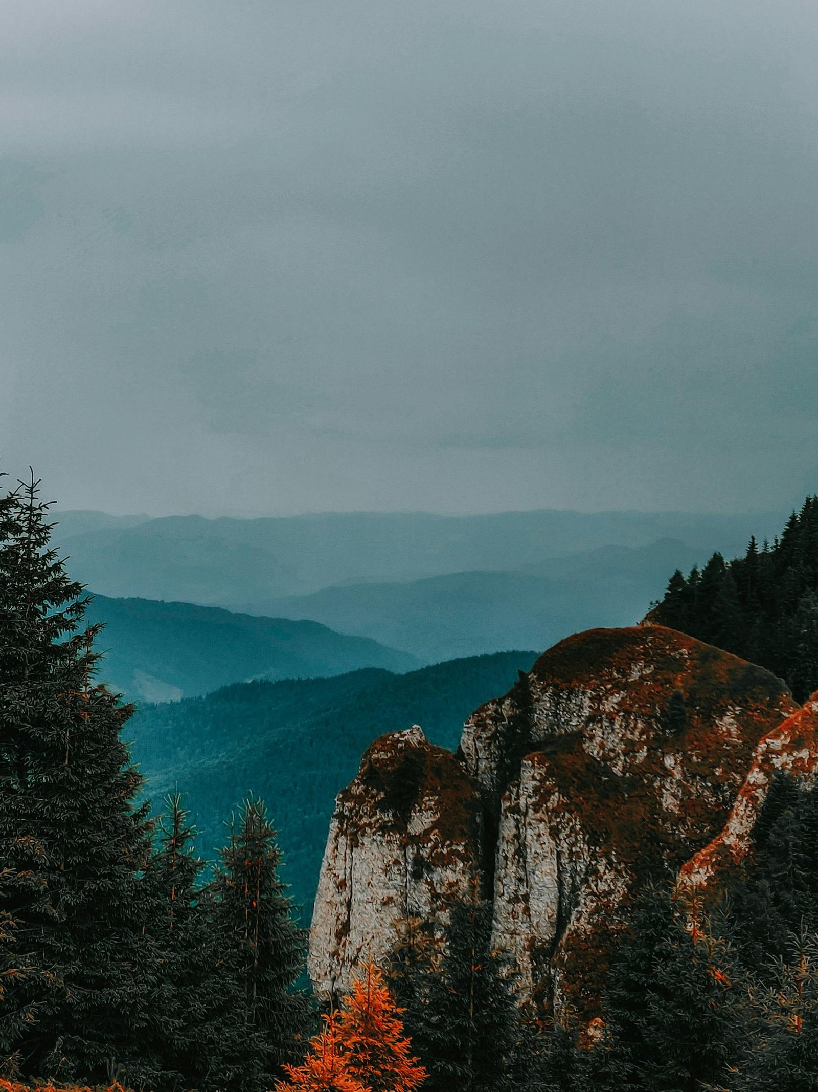 Blue mountain ridges and warm rocks